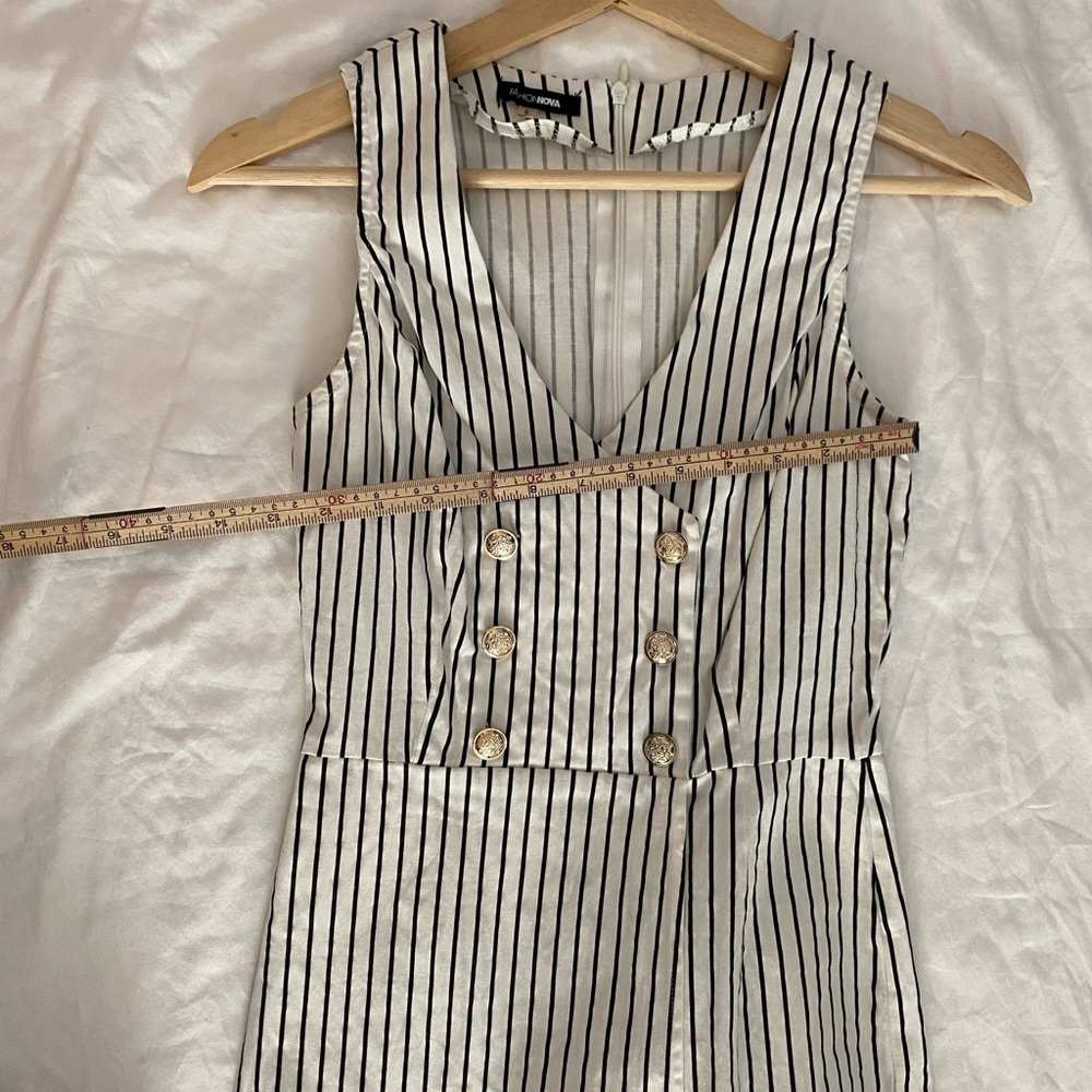 Fashion Nova Black and White Striped Jumper with Gold Buttons - Picture 7 of 8
